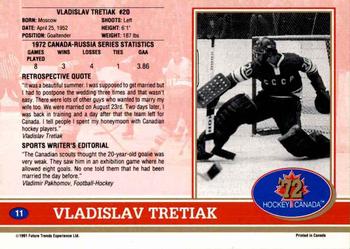 1991-92 Future Trends Canada ’72 - Gold Paint Autographs Swirl #11 Vladislav Tretiak Back