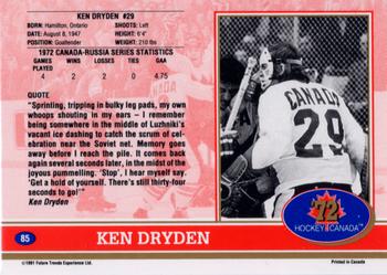 1991-92 Future Trends Canada ’72 - Gold Paint Autographs Swirl #85 Ken Dryden Back