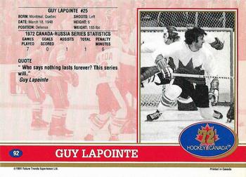 1991-92 Future Trends Canada ’72 - Gold Paint Autographs Swirl #92 Guy Lapointe Back