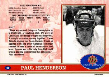 1991-92 Future Trends Canada ’72 - Gold Paint Autographs Swirl #98 Paul Henderson Back