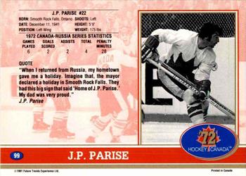 1991-92 Future Trends Canada ’72 - Gold Paint Autographs Swirl #99 J.P. Parise Back