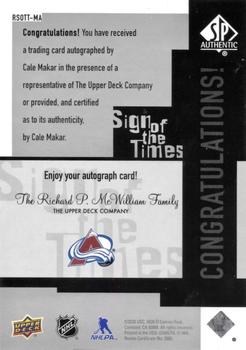 2019-20 SP Authentic - 1999-00 Retro Sign of the Times Rookies #RSOTT-MA Cale Makar Back