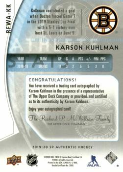 2019-20 SP Authentic - 2009-10 Retro Future Watch Autographs #RFWA-KK Karson Kuhlman Back