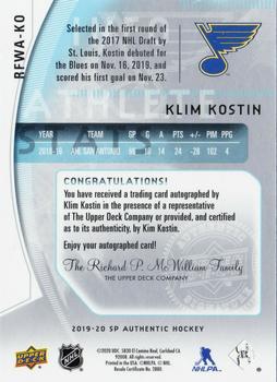 2019-20 SP Authentic - 2009-10 Retro Future Watch Autographs #RFWA-KO Klim Kostin Back