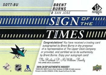 2019-20 SP Authentic - Sign of the Times #SOTT-BU Brent Burns Back