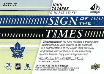 2019-20 SP Authentic - Sign of the Times #SOTT-JT John Tavares Back