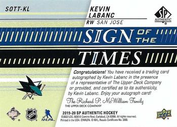 2019-20 SP Authentic - Sign of the Times #SOTT-KL Kevin Labanc Back