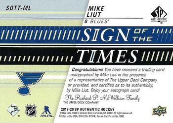 2019-20 SP Authentic - Sign of the Times #SOTT-ML Mike Liut Back