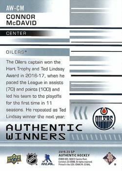 2019-20 SP Authentic - Authentic Winners #AW-CM Connor McDavid Back
