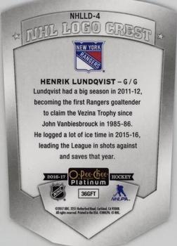 2016-17 O-Pee-Chee Platinum - NHL Logo Crest Cracked Ice Die Cuts #NHLLD-4 Henrik Lundqvist Back