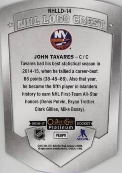 2016-17 O-Pee-Chee Platinum - NHL Logo Crest Cracked Ice Die Cuts #NHLLD-14 John Tavares Back
