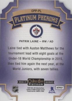 2016-17 O-Pee-Chee Platinum - Platinum Phenoms Cracked Ice Die Cuts #OPP-PL Patrik Laine Back