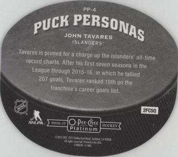 2016-17 O-Pee-Chee Platinum - Puck Personas Cracked Ice Die Cuts #PP-4 John Tavares Back