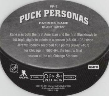 2016-17 O-Pee-Chee Platinum - Puck Personas Cracked Ice Die Cuts #PP-7 Patrick Kane Back