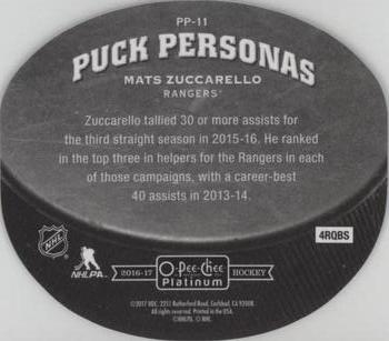 2016-17 O-Pee-Chee Platinum - Puck Personas Cracked Ice Die Cuts #PP-11 Mats Zuccarello Back