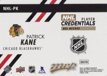 2017-18 Upper Deck MVP - Player Credentials Level 5 All-Access Achievements #NHL-PK Patrick Kane Back