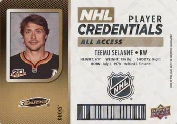 2017-18 Upper Deck MVP - Player Credentials Level 5 All-Access Achievements #NHL-TS Teemu Selanne Front