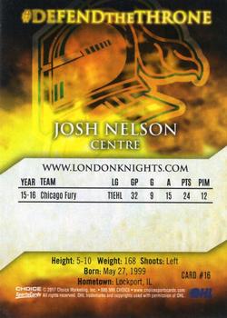 2016-17 Choice London Knights (OHL) Signature Series - Autographs #16 Josh Nelson Back