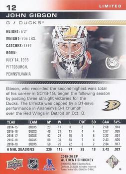 2019-20 SP Authentic - Limited Red #12 John Gibson Back