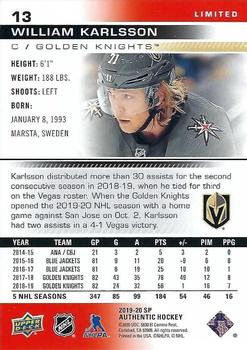 2019-20 SP Authentic - Limited Red #13 William Karlsson Back