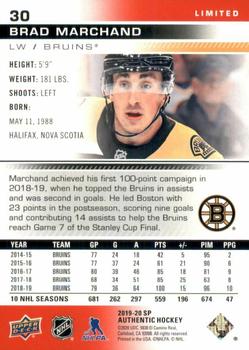 2019-20 SP Authentic - Limited Red #30 Brad Marchand Back