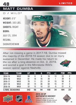 2019-20 SP Authentic - Limited Red #48 Matt Dumba Back