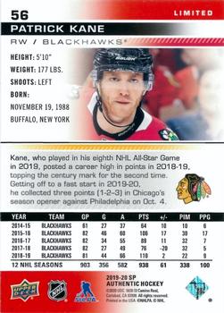 2019-20 SP Authentic - Limited Red #56 Patrick Kane Back