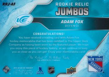 2019-20 Upper Deck Ice - Rookie Relic Jumbos #RRJ-AF Adam Fox Back