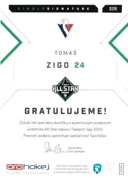 2019-20 SportZoo Tipsport Liga All Star 2020 - All Star Single Signature #S26 Tomáš Zigo Back