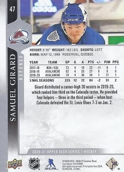 2020-21 Upper Deck #47 Samuel Girard Back