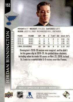 2020-21 Upper Deck #152 Jordan Binnington Back