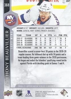 2020-21 Upper Deck #368 Anthony Beauvillier Back