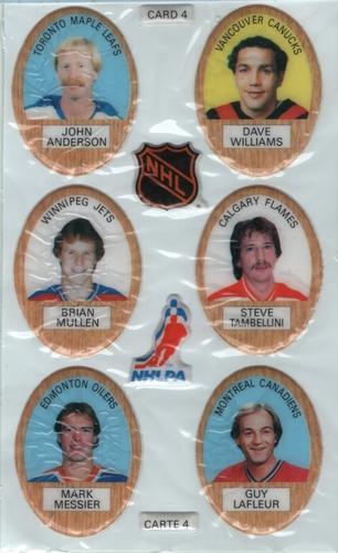 1983-84 Funmate NHL Puffy Stickers - Sticker Panels #4 John Anderson / Tiger Williams / Brian Mullen / Steve Tambellini / Mark Messier / Guy Lafleur Front