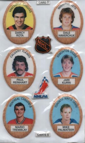 1983-84 Funmate NHL Puffy Stickers - Sticker Panels #5 Darcy Rota / Dale Hawerchuk / Paul Reinhart / Jari Kurri / Mario Tremblay / Mike Palmateer Front