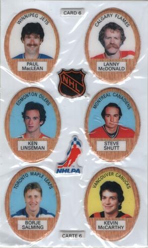 1983-84 Funmate NHL Puffy Stickers - Sticker Panels #6 Paul MacLean / Lanny McDonald / Ken Linseman / Steve Shutt / Borje Salming / Kevin McCarthy Front