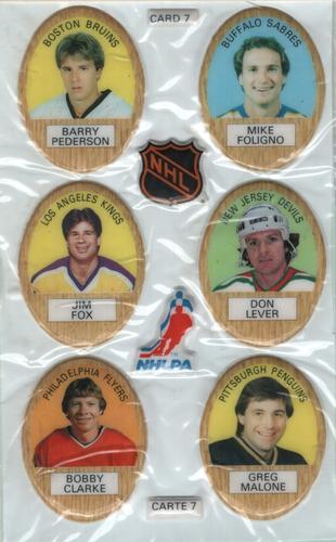 1983-84 Funmate NHL Puffy Stickers - Sticker Panels #7 Barry Pederson / Mike Foligno / Jim Fox / Don Lever / Bobby Clarke / Greg Malone Front