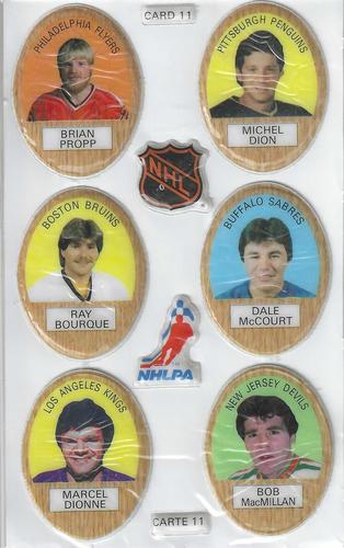 1983-84 Funmate NHL Puffy Stickers - Sticker Panels #11 Brian Propp / Michel Dion / Ray Bourque / Dale McCourt / Marcel Dionne / Bob MacMillan Front