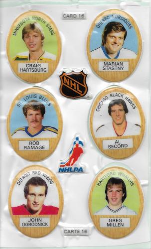 1983-84 Funmate NHL Puffy Stickers - Sticker Panels #16 Craig Hartsburg / Marian Stastny / Rob Ramage / Al Secord / John Ogrodnick / Greg Millen Front