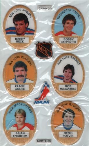 1983-84 Funmate NHL Puffy Stickers - Sticker Panels #20 Barry Beck / Bob Carpenter / Clark Gillies / Rob McClanahan / Brian Engblom / Denis Potvin Front