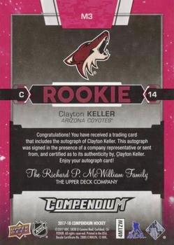 2017-18 Upper Deck Compendium - Magenta Rookie Autographs Achievement #M3 Clayton Keller Back