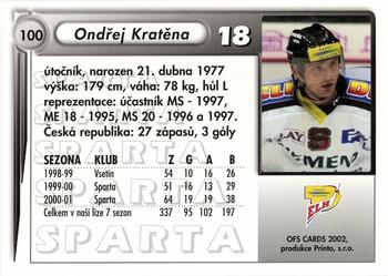2001-02 Czech OFS #100 Ondrej Kratena Back
