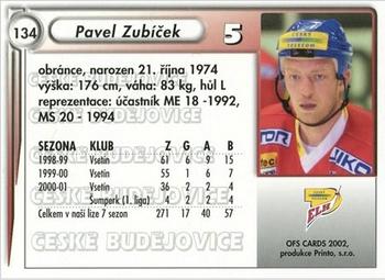 2001-02 Czech OFS #134 Pavel Zubicek Back