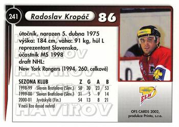 2001-02 Czech OFS #241 Radoslav Kropac Back