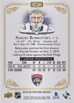 2019-20 Upper Deck Stature - Black #47 Sergei Bobrovsky Back