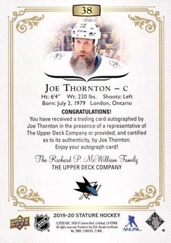 2019-20 Upper Deck Stature - Autographs Red #38 Joe Thornton Back