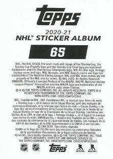2020-21 Topps NHL Sticker Collection #65 Jimmy Vesey Back