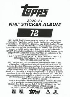 2020-21 Topps NHL Sticker Collection #72 Johnny Gaudreau Back