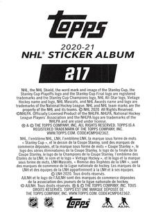 2020-21 Topps NHL Sticker Collection #217 Frank Vatrano Back