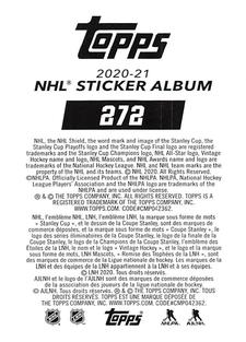 2020-21 Topps NHL Sticker Collection #272 Jordan Weal Back
