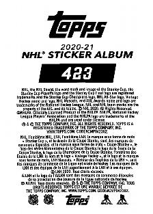 2020-21 Topps NHL Sticker Collection #423 Tyler Bozak Back